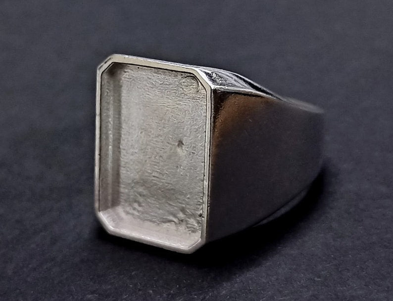 13x18 mm Rectangle Shape Blank Bezel 925 Sterling Silver Ring, Good for Resin & Ashes Work, Silver Men Rings