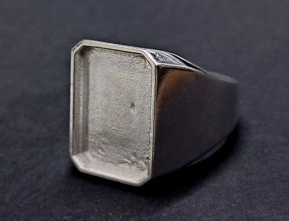 13x18 mm Rectangle Shape Blank Bezel 925 Sterling Silver Ring, Good for Resin & Ashes Work, Silver Men Rings