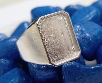 13x18 mm Rectangle Shape Blank Bezel 925 Sterling Silver Ring, Good for Resin & Ashes Work, Silver Men Rings