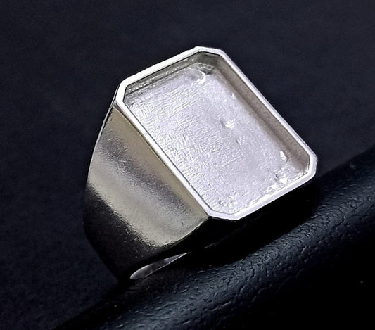 13x18 mm Rectangle Shape Blank Bezel 925 Sterling Silver Ring, Good for Resin & Ashes Work, Silver Men Rings