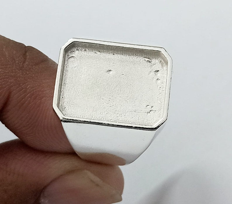 13x18 mm Rectangle Shape Blank Bezel 925 Sterling Silver Ring, Good for Resin & Ashes Work, Silver Men Rings