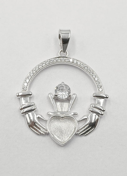 925 Sterling Silver, Iris Celtic Claddagh Pendant, Heart 5mm Blank Bezel Setting, Good for Pour Resin & Ashes Work, Breastmilk/Keepsake DIY