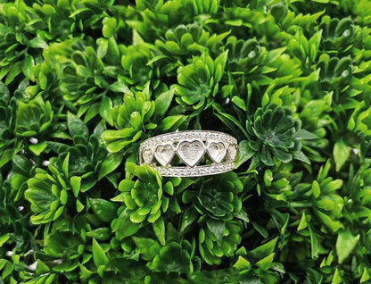 925 Sterling Solid Silver 5mm + 4mm + 3mm Heart Shape Ring with zircon, Good for Resin work, All color zircon available.