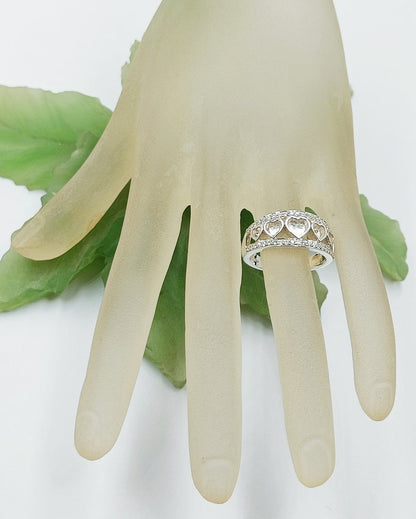925 Sterling Solid Silver 5mm + 4mm + 3mm Heart Shape Ring with zircon, Good for Resin work, All color zircon available.
