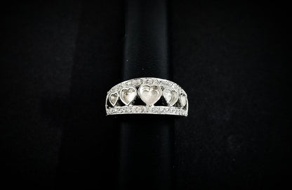 925 Sterling Solid Silver 5mm + 4mm + 3mm Heart Shape Ring with zircon, Good for Resin work, All color zircon available.