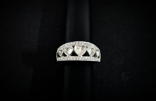 925 Sterling Solid Silver 5mm + 4mm + 3mm Heart Shape Ring with zircon, Good for Resin work, All color zircon available.