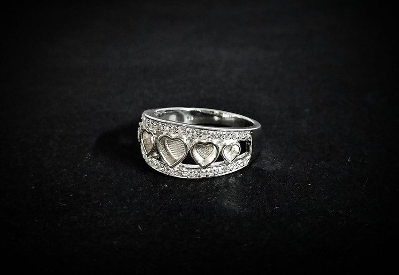 925 Sterling Solid Silver 5mm + 4mm + 3mm Heart Shape Ring with zircon, Good for Resin work, All color zircon available.