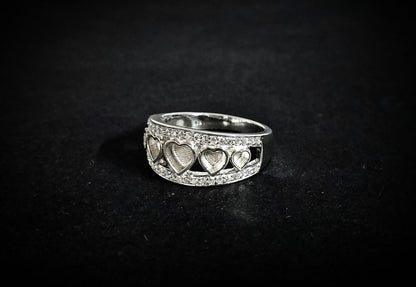 925 Sterling Solid Silver 5mm + 4mm + 3mm Heart Shape Ring with zircon, Good for Resin work, All color zircon available.