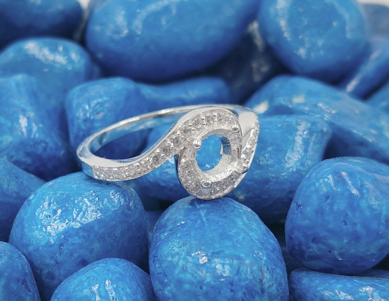 925 Sterling Solid Silver 6mm Round Shape Prong open back bezel Ring with zircon, Good for Resin Work. All color zircon available.