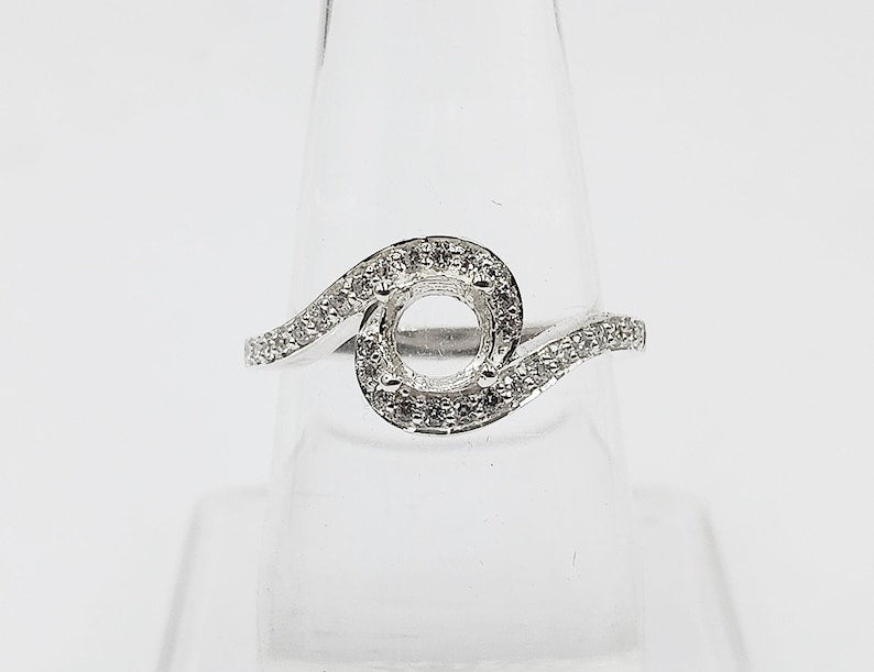 925 Sterling Solid Silver 6mm Round Shape Prong open back bezel Ring with zircon, Good for Resin Work. All color zircon available.
