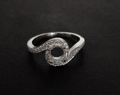 925 Sterling Solid Silver 6mm Round Shape Prong open back bezel Ring with zircon, Good for Resin Work. All color zircon available.