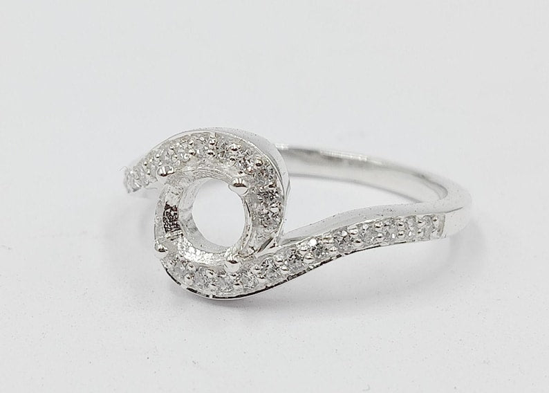 925 Sterling Solid Silver 6mm Round Shape Prong open back bezel Ring with zircon, Good for Resin Work. All color zircon available.