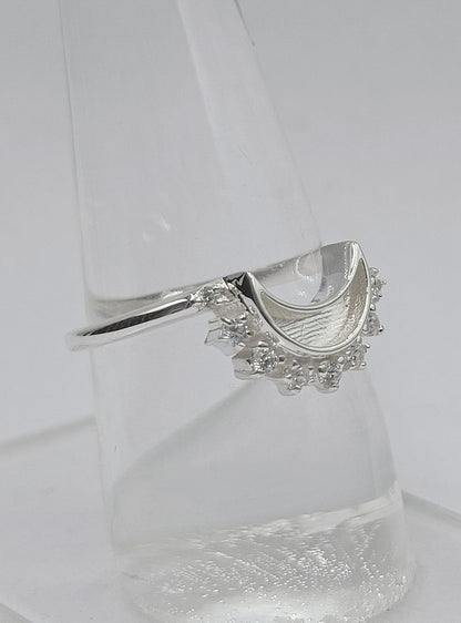 925 Sterling Solid Silver ring, 10mm Moon Shape Close back bezel Ring with zircon, Good for Resin Work. zircon colors available.