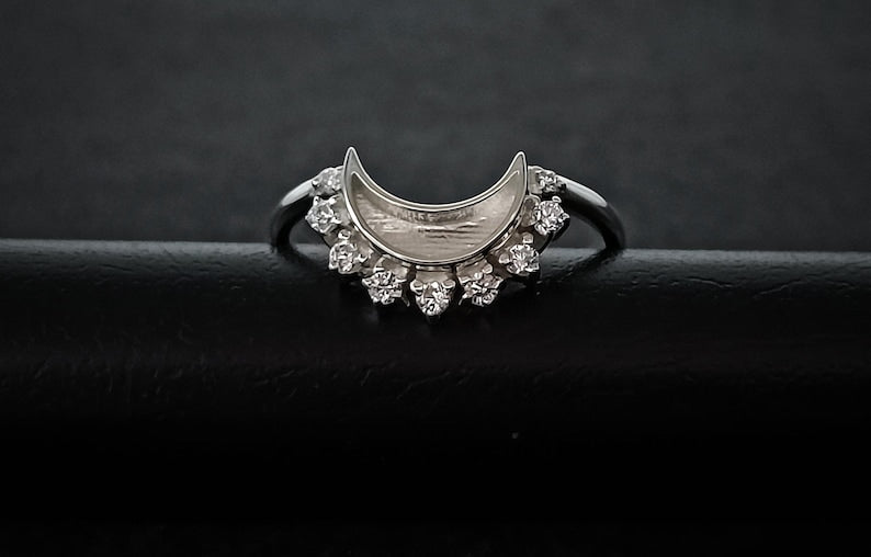 925 Sterling Solid Silver ring, 10mm Moon Shape Close back bezel Ring with zircon, Good for Resin Work. zircon colors available.