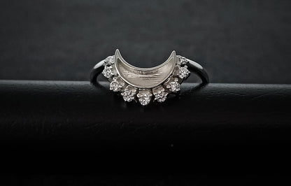 925 Sterling Solid Silver ring, 10mm Moon Shape Close back bezel Ring with zircon, Good for Resin Work. zircon colors available.