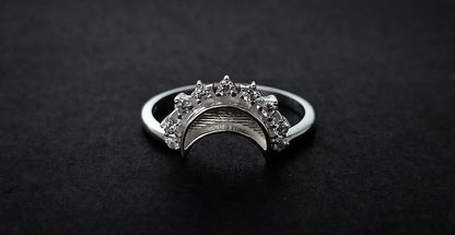 925 Sterling Solid Silver ring, 10mm Moon Shape Close back bezel Ring with zircon, Good for Resin Work. zircon colors available.