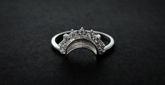 925 Sterling Solid Silver ring, 10mm Moon Shape Close back bezel Ring with zircon, Good for Resin Work. zircon colors available.