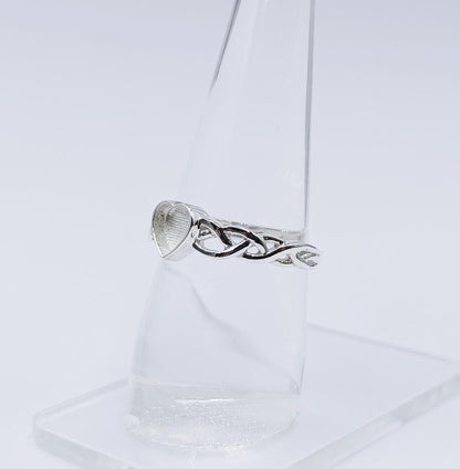 925 Sterling Solid Silver 6mm Heart Ring with Blank Bezel, Good for Resin Work.