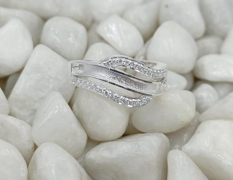 925 Sterling Solid Silver Designer Blank Channel Ring with zircon, Good for Resin & Ashes Work. All color zircon available.