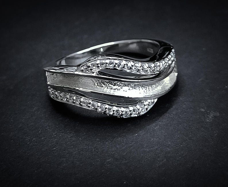 925 Sterling Solid Silver Designer Blank Channel Ring with zircon, Good for Resin & Ashes Work. All color zircon available.