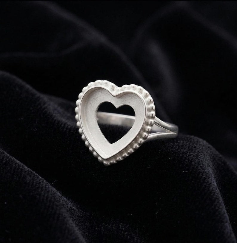 925 Sterling Silver 4mm to 25mm Heart Blank Bezel Designer Ring DIY Settings Breastmilk/Keepsake, Good for Resin & Ashes Work, Handmade Memorial Ring