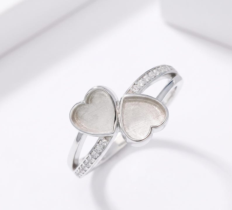 Solid 925 Sterling Silver Heart Shape 6mm Blank Bezel Ring With Zircon Setting, Good for Stone, Resin & Ashes Work, Keepsake Breastmilk DIY
