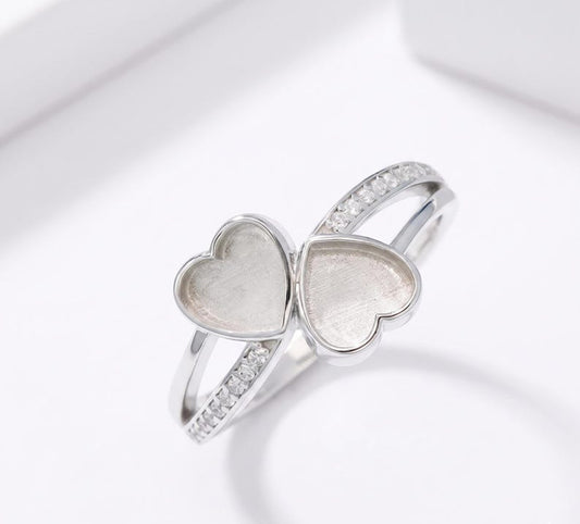 Solid 925 Sterling Silver Heart Shape 6mm Blank Bezel Ring With Zircon Setting, Good for Stone, Resin & Ashes Work, Keepsake Breastmilk DIY
