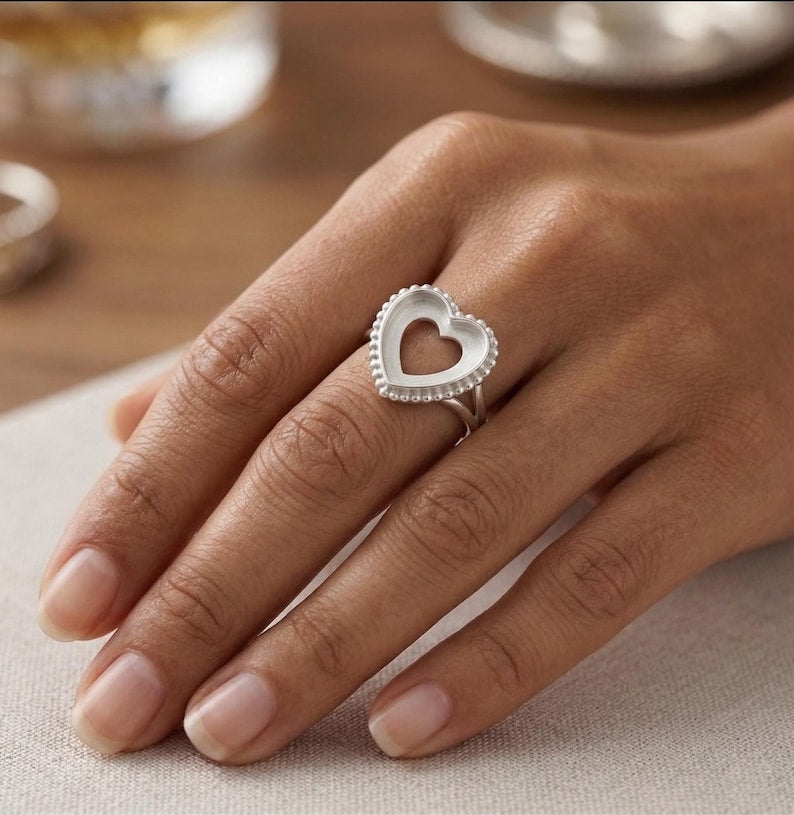 925 Sterling Silver 4mm to 25mm Heart Blank Bezel Designer Ring DIY Settings Breastmilk/Keepsake, Good for Resin & Ashes Work, Handmade Memorial Ring