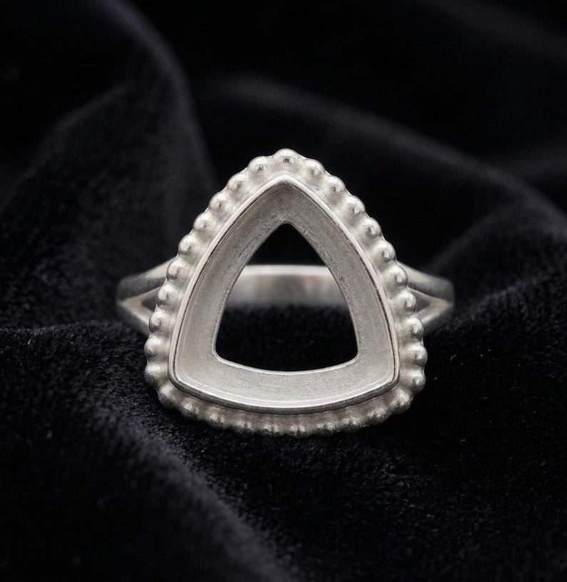 925 Sterling Silver 4mm to 25mm Trillion Blank Bezel Designer Ring DIY Settings Breastmilk/Keepsake, Good for Resin & Ashes Work, Handmade Memorial Ring