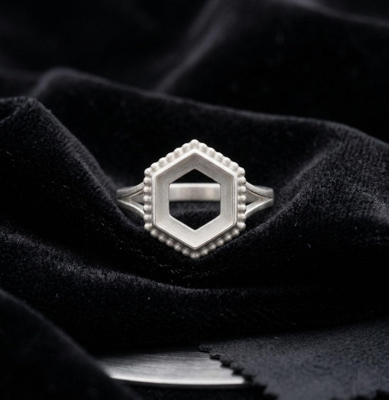925 Sterling Silver 4mm to 25mm Hexagon Blank Bezel Designer Ring DIY Settings Breastmilk/Keepsake, Good for Resin & Ashes Work, Handmade Memorial Ring