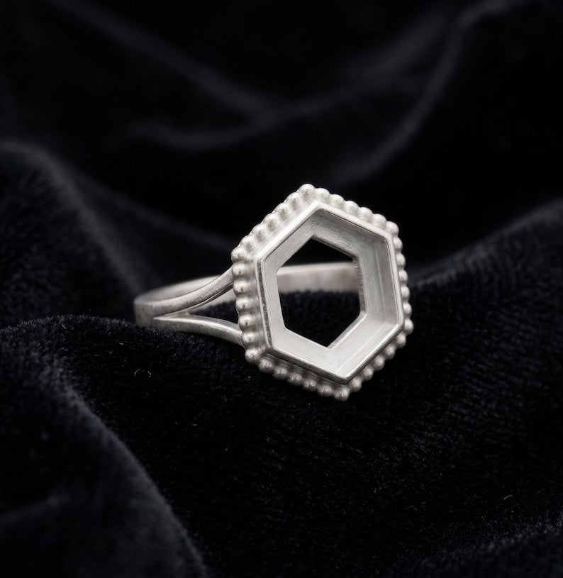 925 Sterling Silver 4mm to 25mm Hexagon Blank Bezel Designer Ring DIY Settings Breastmilk/Keepsake, Good for Resin & Ashes Work, Handmade Memorial Ring