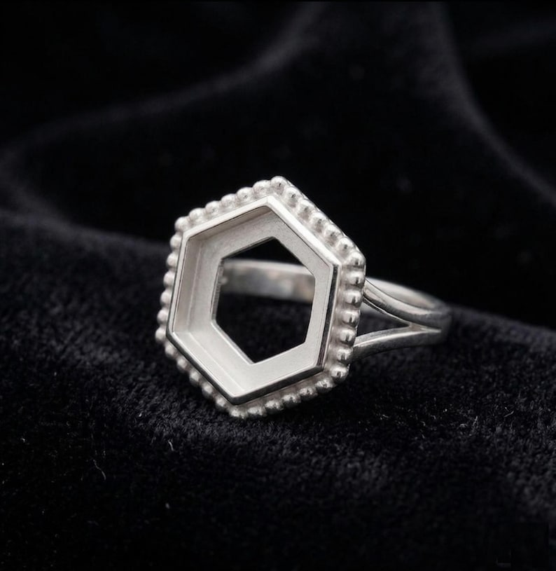 925 Sterling Silver 4mm to 25mm Hexagon Blank Bezel Designer Ring DIY Settings Breastmilk/Keepsake, Good for Resin & Ashes Work, Handmade Memorial Ring