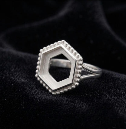 925 Sterling Silver 4mm to 25mm Hexagon Blank Bezel Designer Ring DIY Settings Breastmilk/Keepsake, Good for Resin & Ashes Work, Handmade Memorial Ring
