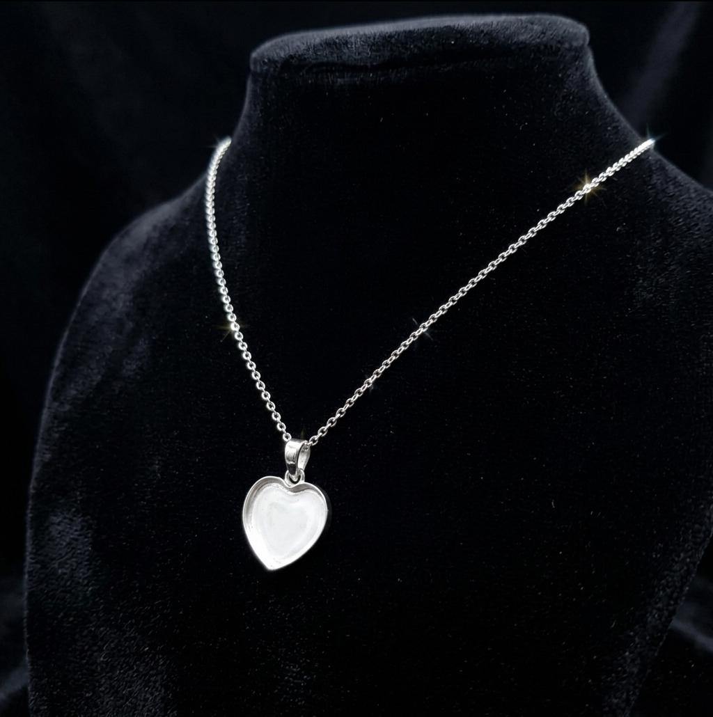 Sterling Silver Heart Blank Pendant Setting, DIY Breastmilk Keepsake Resin Ashes Work