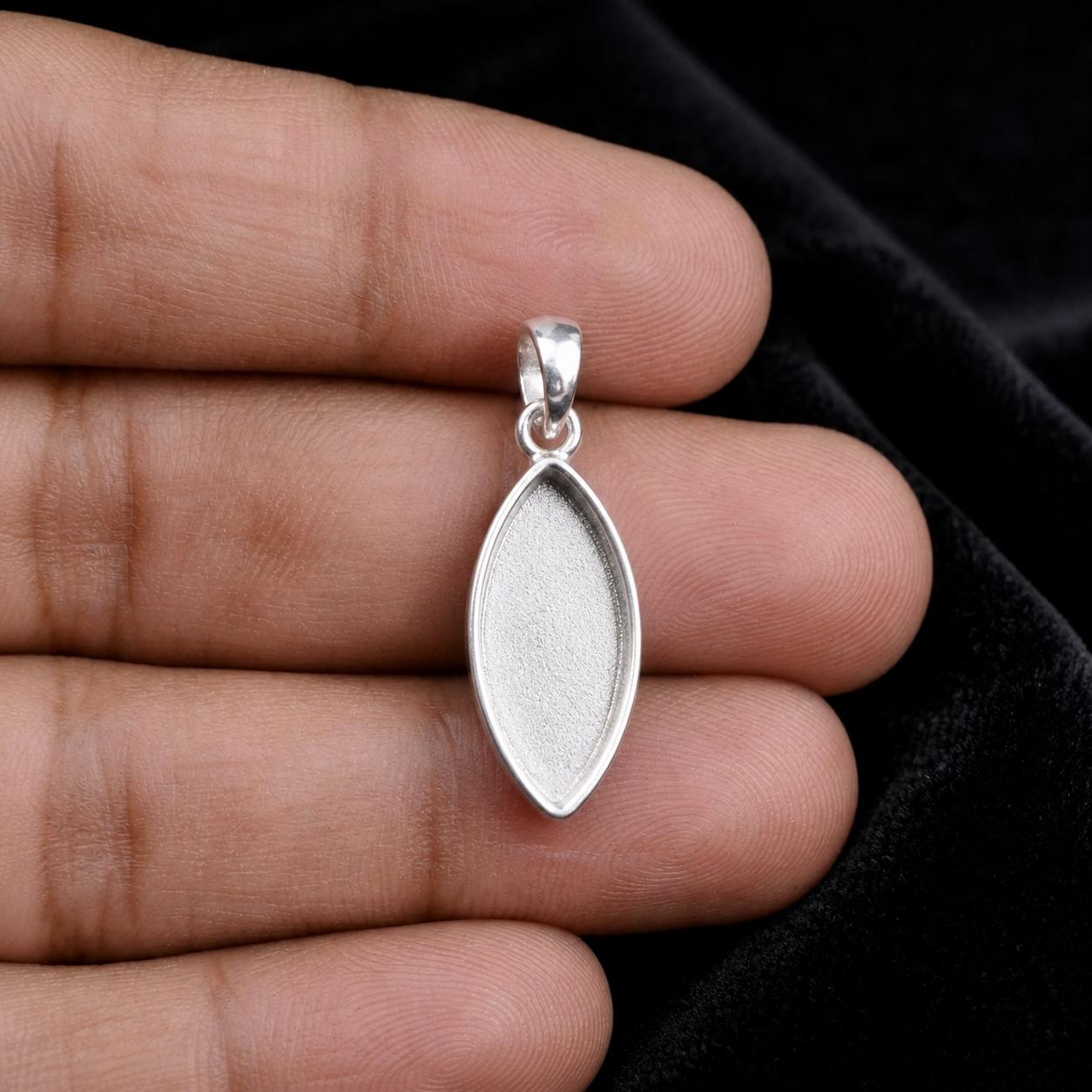 Sterling Silver Marquise Bezel Pendant, Resin, Ashes, Breastmilk Crafts (6x3mm-20x10mm)