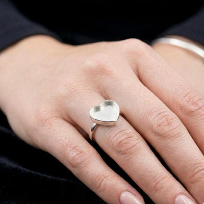 925 Sterling Silver Heart Blank Bezel Ring, DIY Keepsake, Resin, Ashes Work Memorial Settings