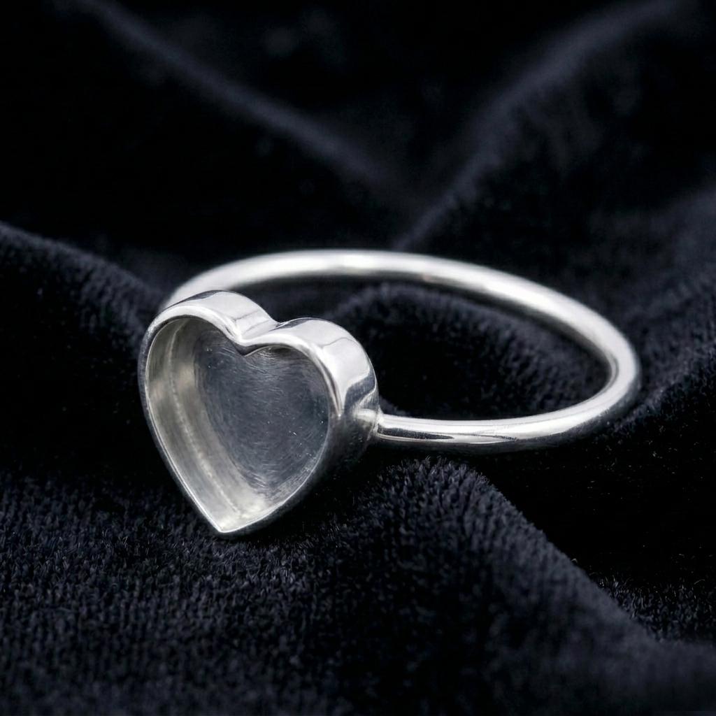 925 Sterling Silver Heart Blank Bezel Ring, DIY Keepsake, Resin, Ashes Work Memorial Settings