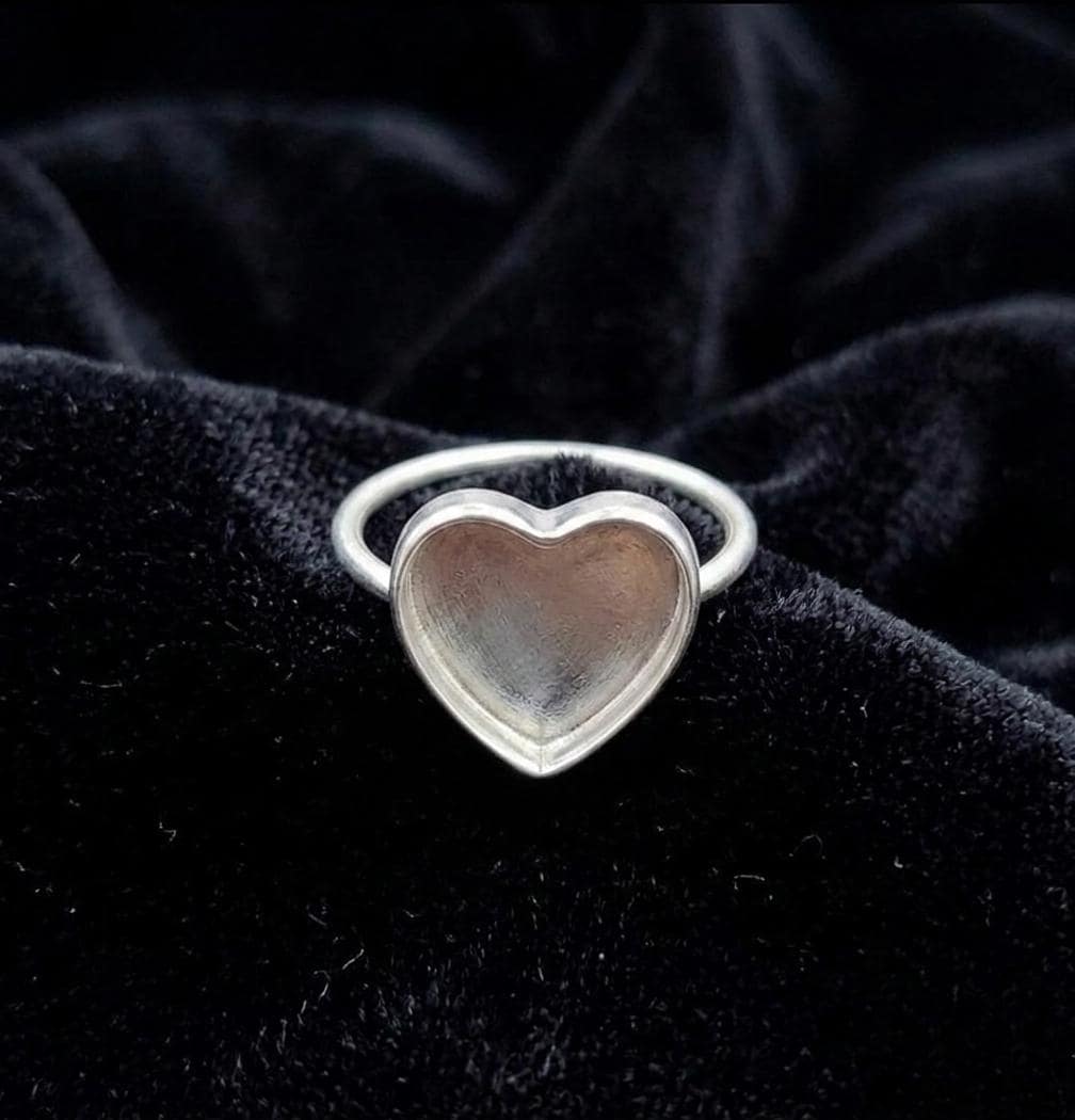 925 Sterling Silver Heart Blank Bezel Ring, DIY Keepsake, Resin, Ashes Work Memorial Settings