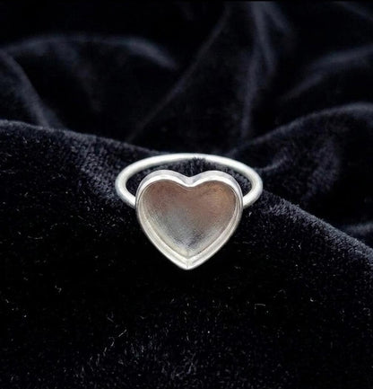 925 Sterling Silver Heart Blank Bezel Ring, DIY Keepsake, Resin, Ashes Work Memorial Settings