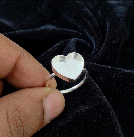 925 Sterling Silver Heart Blank Bezel Ring, DIY Keepsake, Resin, Ashes Work Memorial Settings