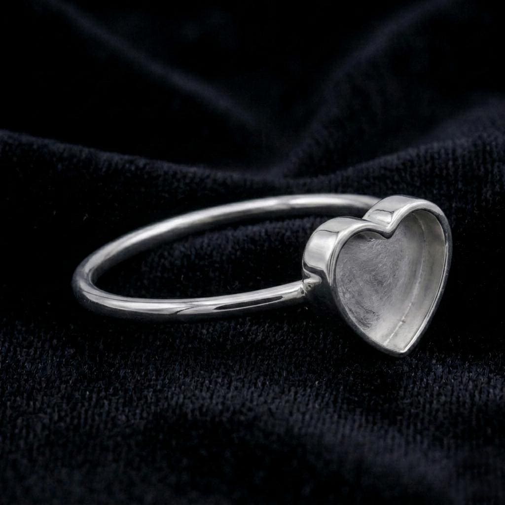 925 Sterling Silver Heart Blank Bezel Ring, DIY Keepsake, Resin, Ashes Work Memorial Settings