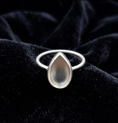 925 Sterling Silver Pear Blank Bezel Ring, DIY Keepsake, Resin, Ashes Work Memorial Settings