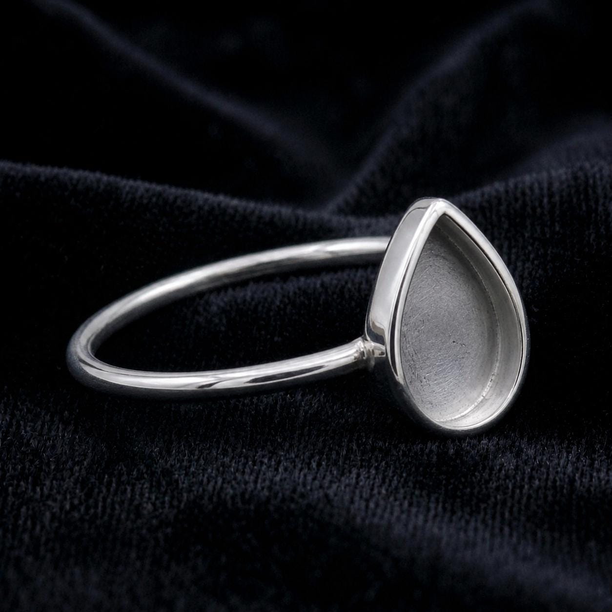 925 Sterling Silver Pear Blank Bezel Ring, DIY Keepsake, Resin, Ashes Work Memorial Settings