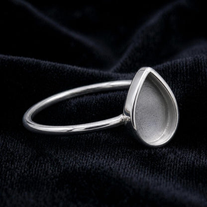 925 Sterling Silver Pear Blank Bezel Ring, DIY Keepsake, Resin, Ashes Work Memorial Settings