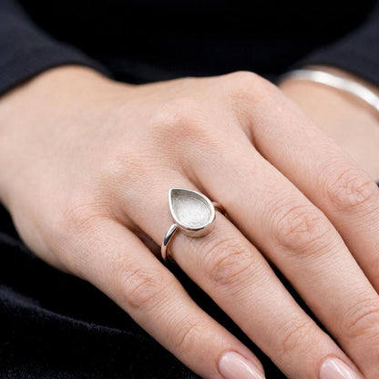 925 Sterling Silver Pear Blank Bezel Ring, DIY Keepsake, Resin, Ashes Work Memorial Settings