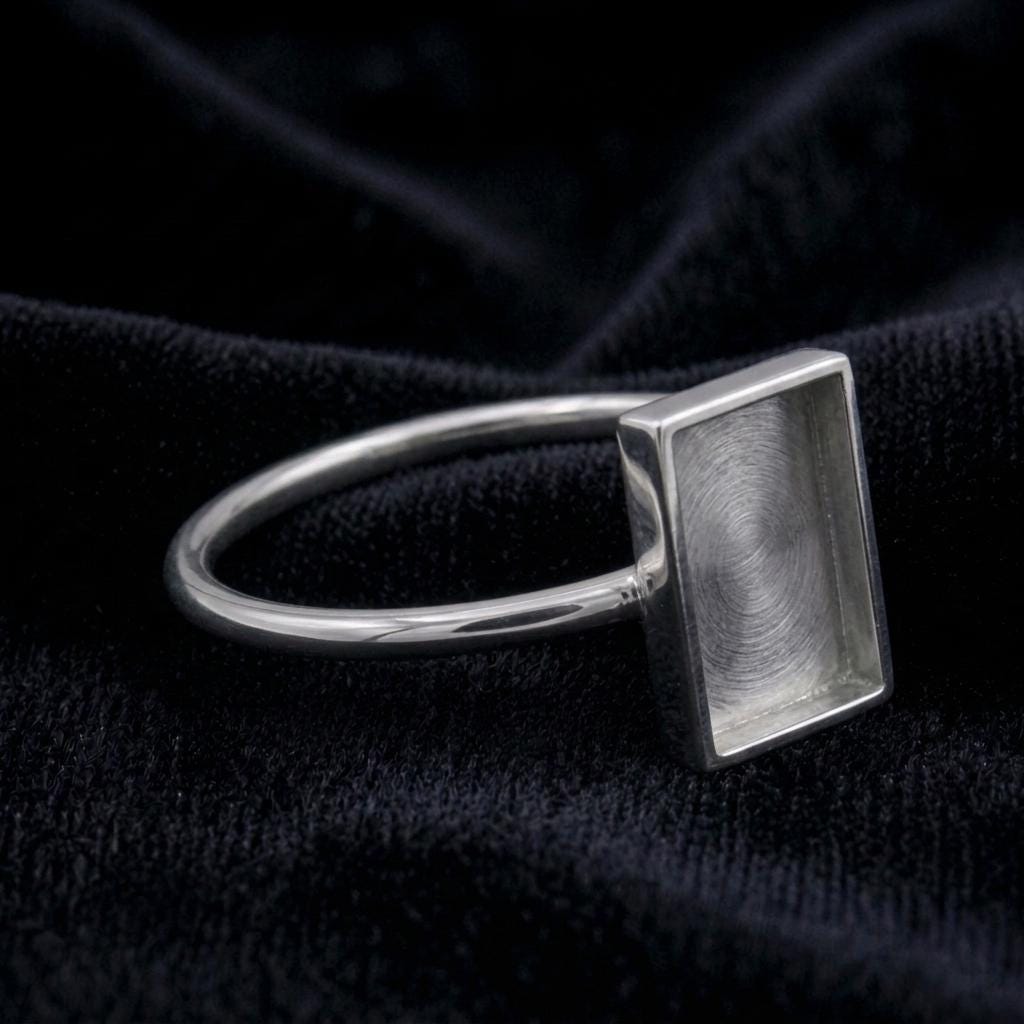 925 Sterling Silver Rectangle Blank Bezel Ring, DIY Keepsake, Resin, Ashes Work Memorial Settings