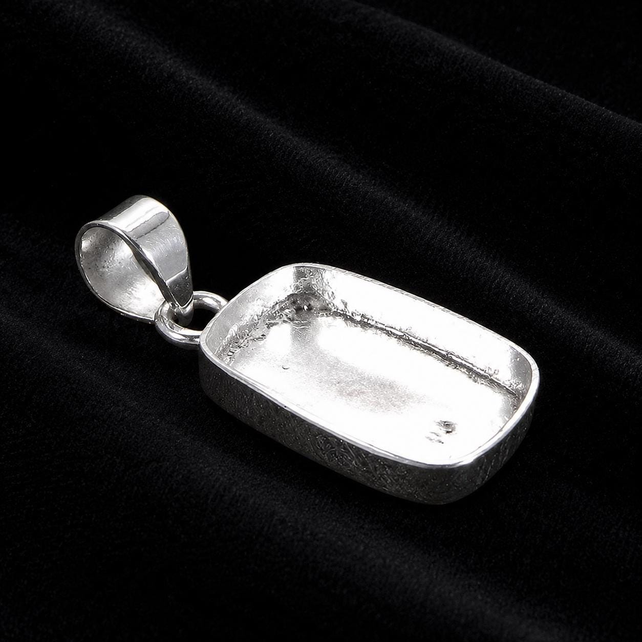 925 Sterling Silver Rectangle Bezel Pendant for Resin, Ashes, Keepsake Crafts