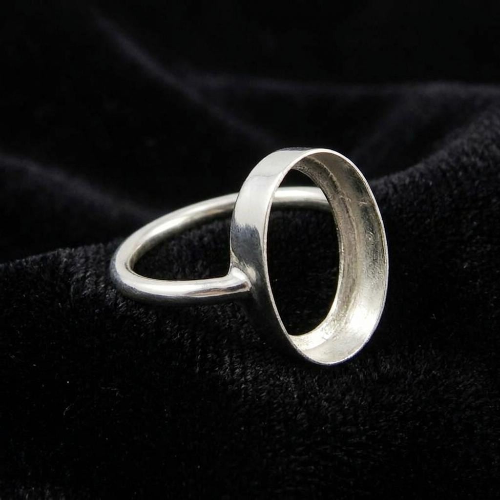 Solid 925 Sterling Silver Oval Blank Bezel Cup For Ring Making Gemstone Setting