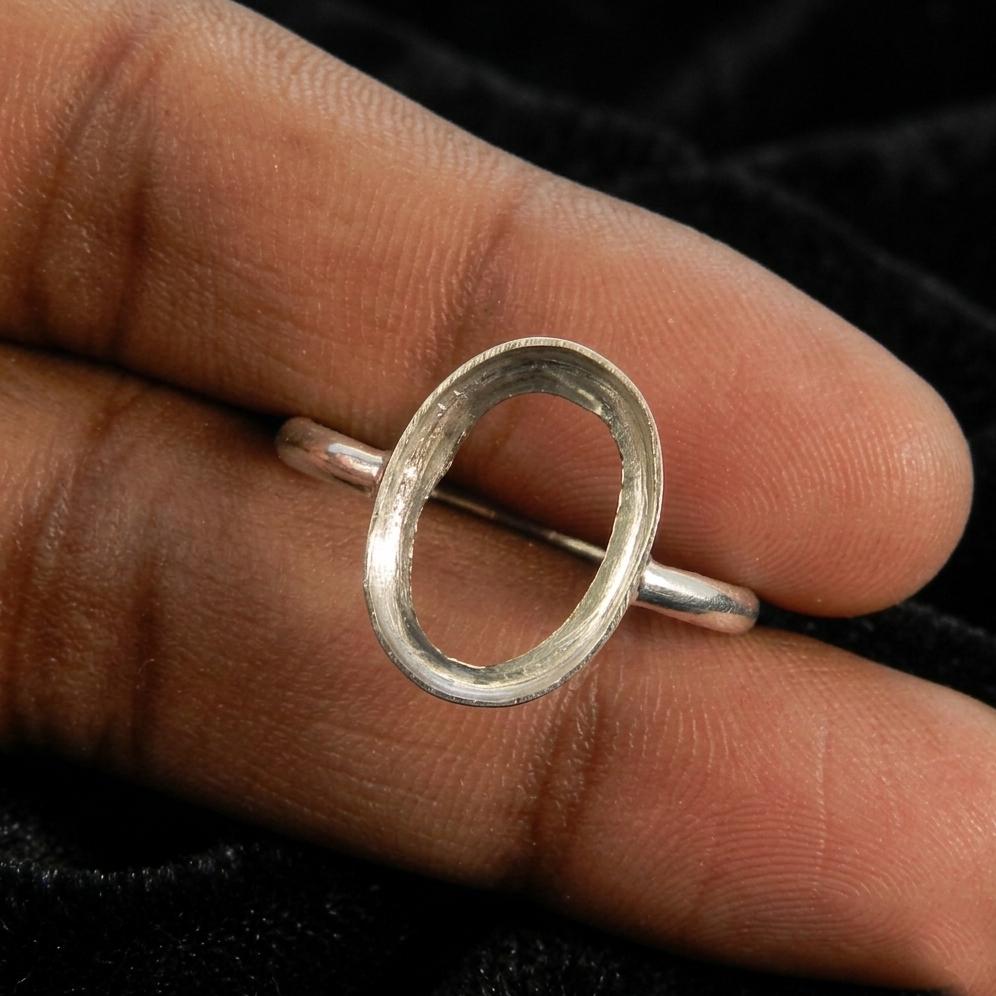 Solid 925 Sterling Silver Oval Blank Bezel Cup For Ring Making Gemstone Setting