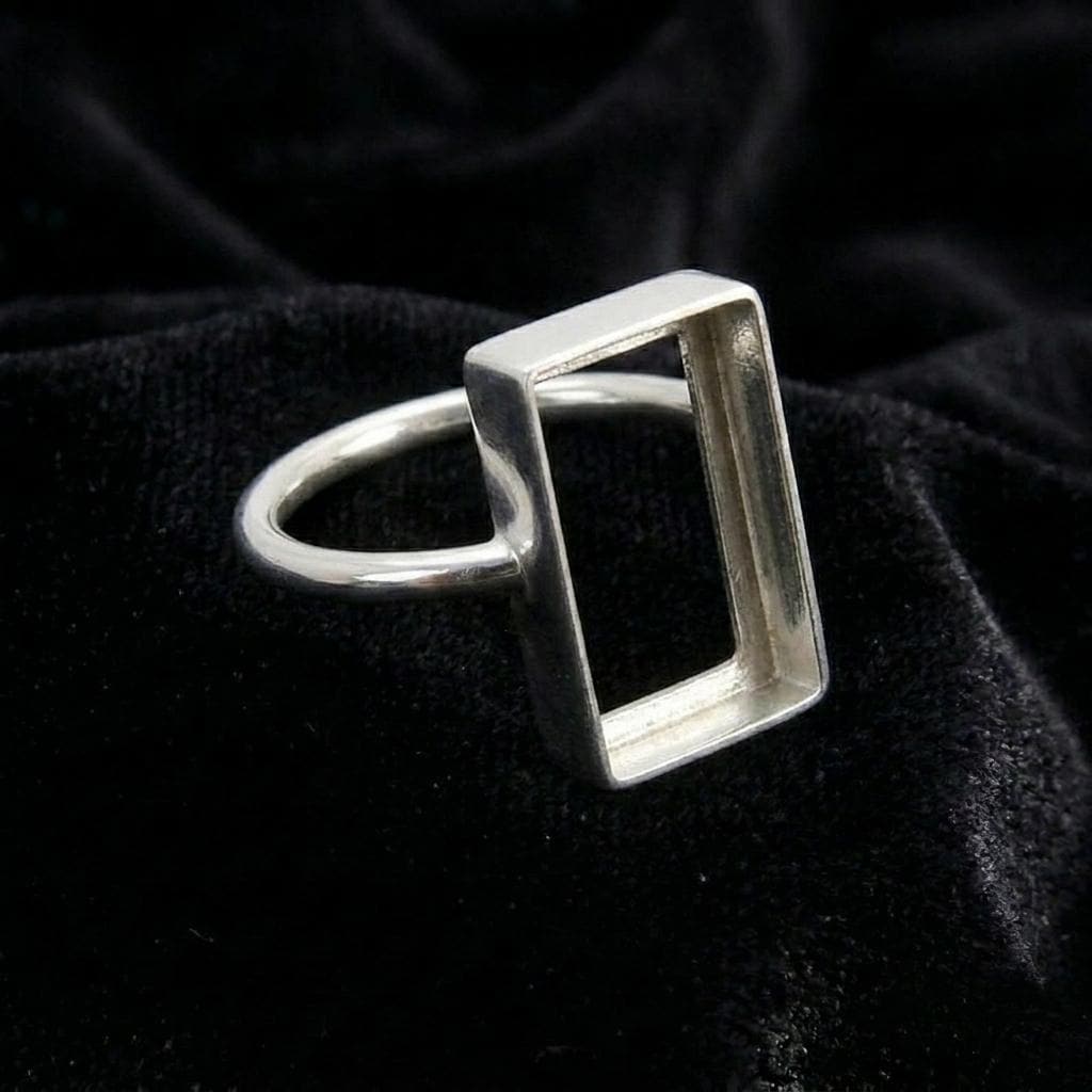 Solid 925 Sterling Silver Rectangle Ring Bezel Cup For Stone Setting Making
